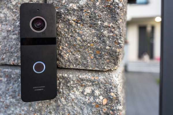 smart doorbell placed at the front porch